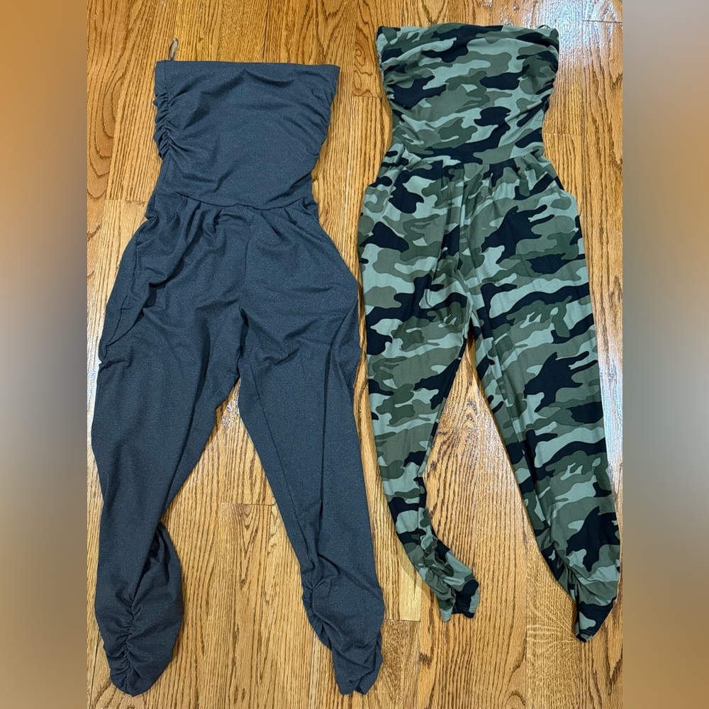 Stylish Women's Jumpsuit Set - Gray and Camouflage